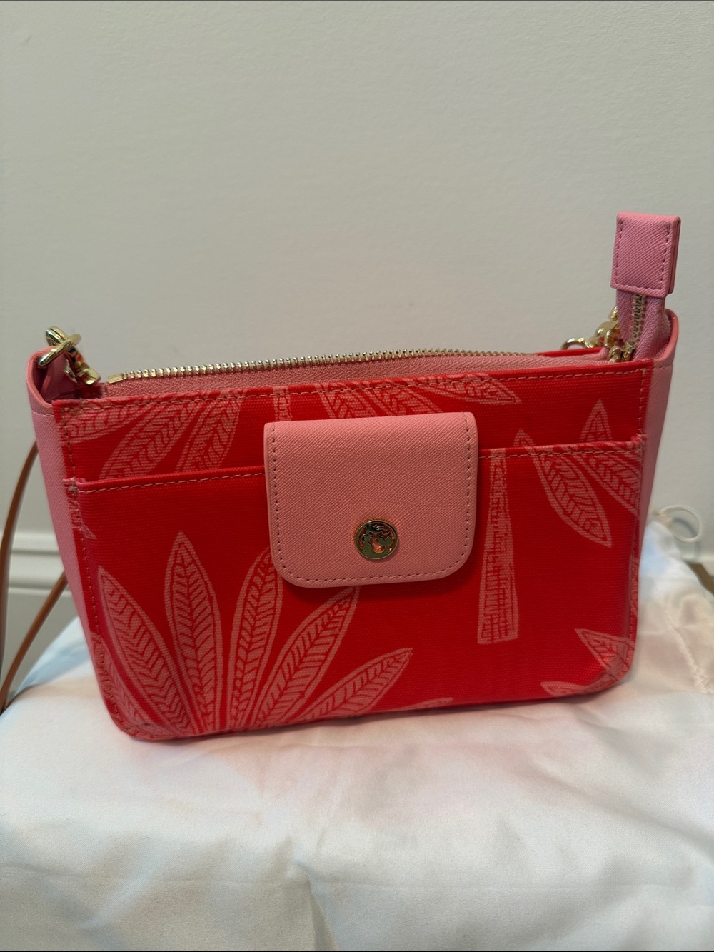 Spartina 449 Ruth Phone Pink and Red Floral-Print Crossbody Bag with Flap Pocket